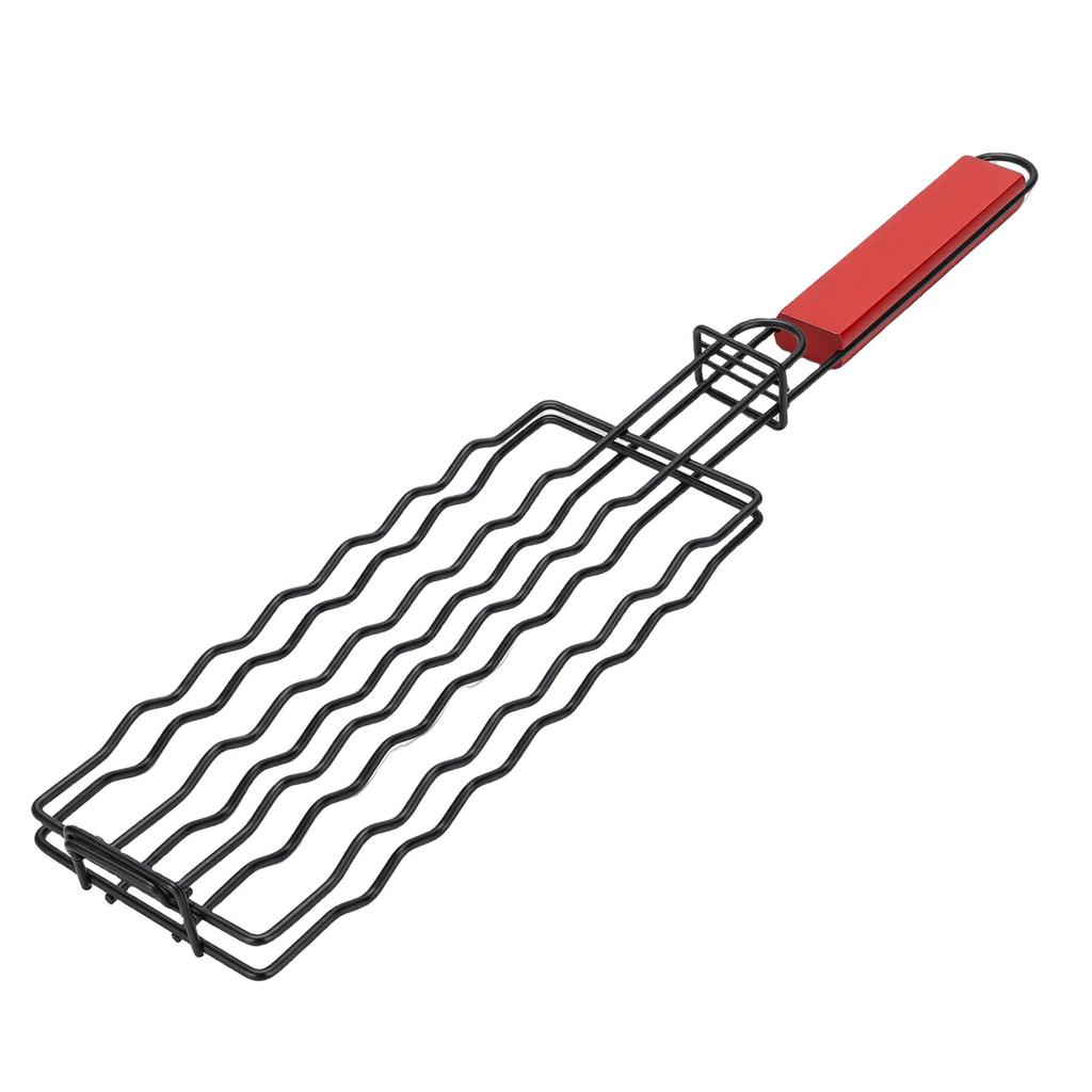 Hot Dog Holder for Grilling Iron Multifunctional BBQ Sau Grill Rack with Wooden Handle for Mt Vegetables