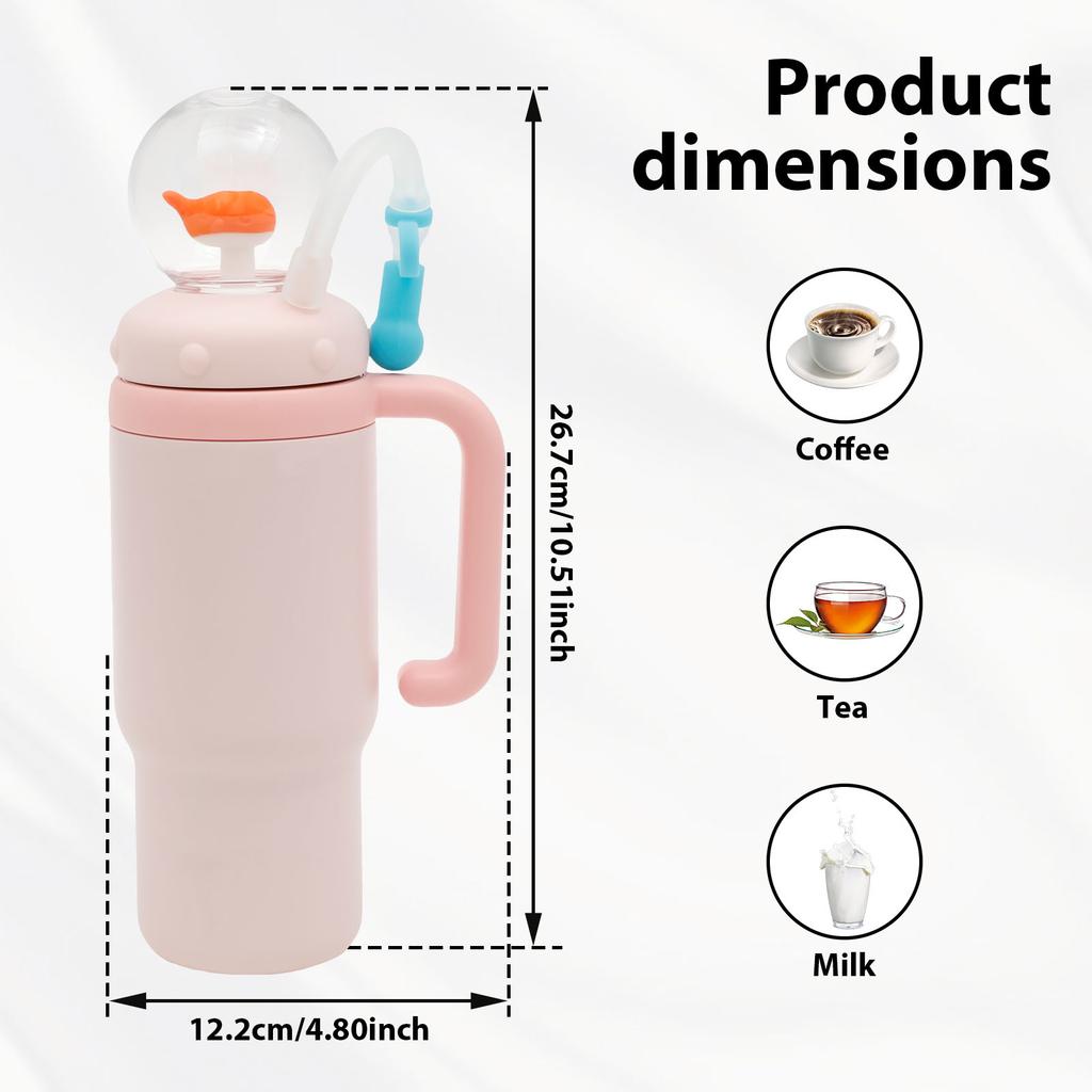 710ml Insulated Mug with Straw Large Capacity Vacuum Tumbler Stainless Steel Water Bottle Whale Fountain Style Thermal Mugs