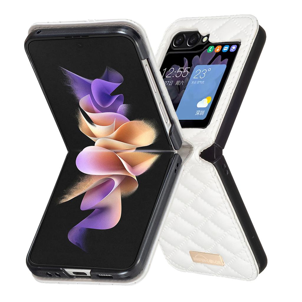 BINFEN COLOR For Samsung Galaxy Z Flip6 5G/Z Flip5 5G Case Rhombus PU Leather Folding Phone Cover