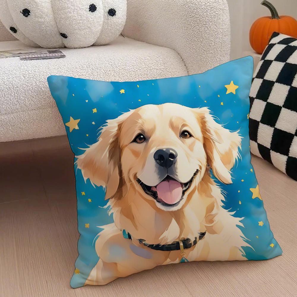 Golden Retriever Cushion Cover Linen Pillow Case Soft Breathable Protective Couch Room Decoration