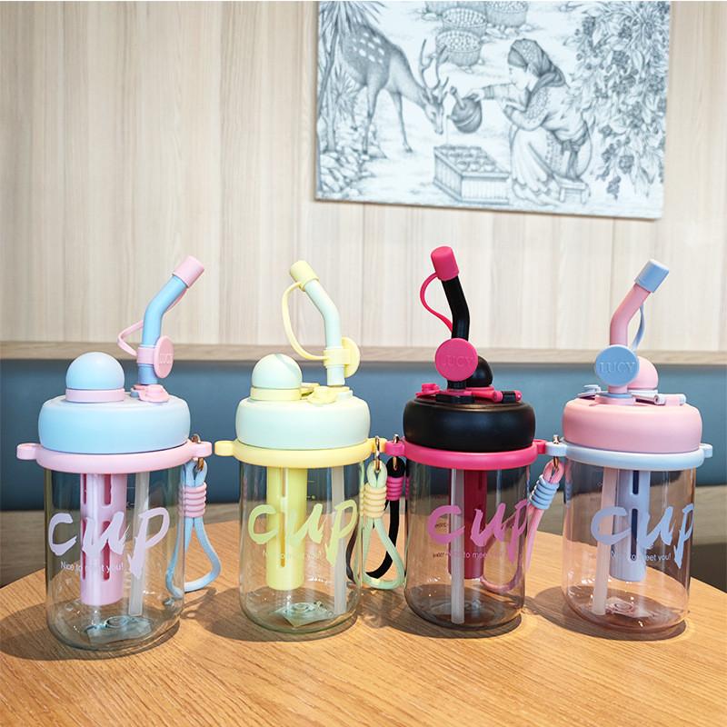 Summer Portable Double Drink Plastic Cup With Straw And Tea Infuser For Office And School Use