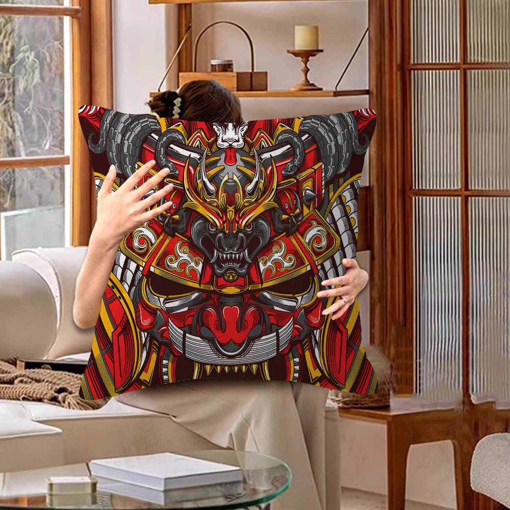 Japanese Samurai Oni Mask Cushion Cover Polyester Sofa Cushions Decorative Throw Pillows Home Decoration Pillowcover