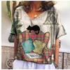 Summer V-neck 3D Cat Printed Top Fashionable Casual Short Sleeved Women's T-shirts