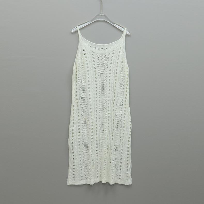 Summer Women's Knitted Beach Holiday Hollow Out Dresses Swimwear Seaside Cover Up Halter Dress
