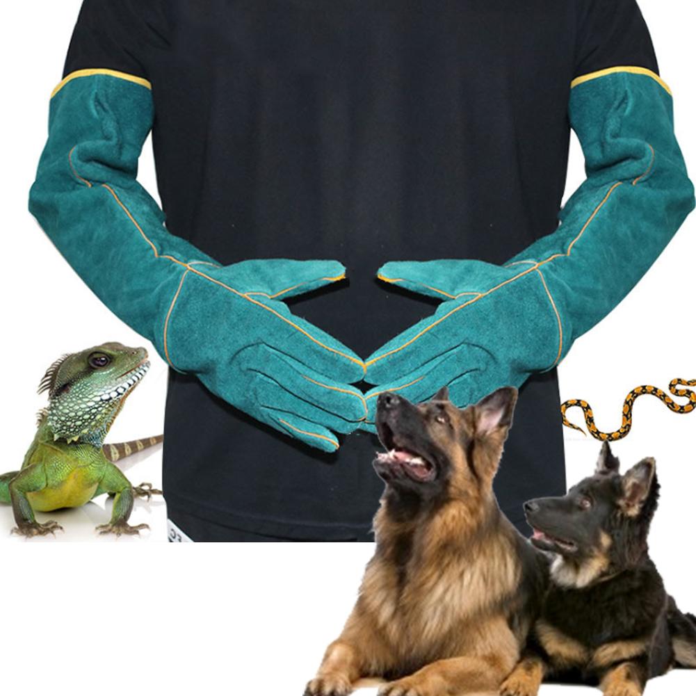 Canvas Blue Pet Reptile Training Anti Bite Lengthen Safety Protection Gloves for Varanid Snake Dogs Cats(Blue )