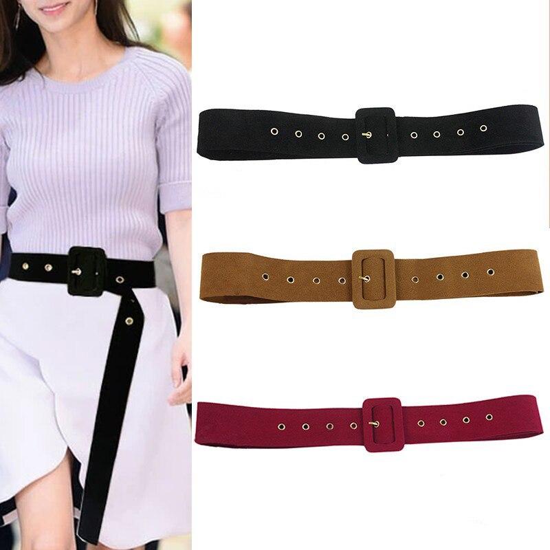 New Women's Wide Waist Cover Soft Deer Skin Velvet Square Buckle Belt Fashion Flocking Fabric Wide Belt Paired with Coat Skirt