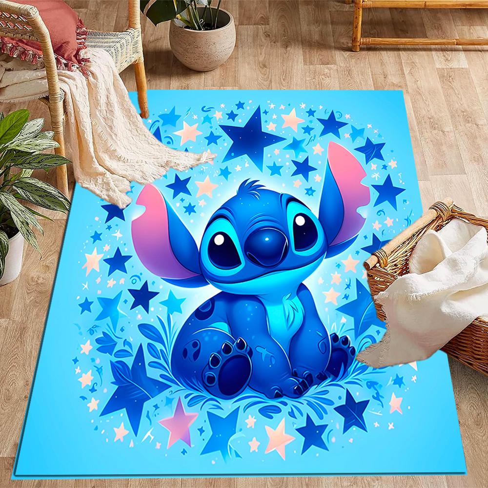 Stitch Stars Fantasy Artwork Disney Cartoon Theme Anti-Slip Rug - Polyester, Home Decor, Suitable for Bedrooms, Living Rooms, Doorways, and Studios