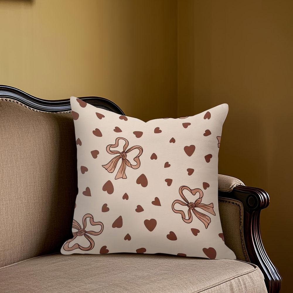 Blush Bow Square Jacquard Pillow Cover for Sofa Office Waist Cushion Cover Home Decorative Pillowcase