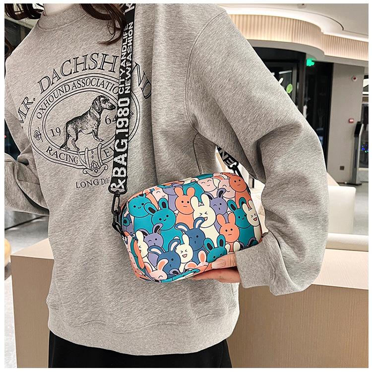 Cartoon Oxford Cloth Crossbody Bag for Women, Cute Print Square Shoulder Purse, Casual Daily Handbag CLE