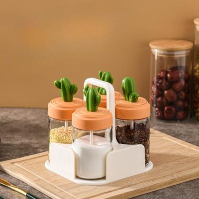 Home Kaktus Glasflasche Gewürzbox Kombinationsset, Grill-Gewürzflasche, Haushaltsglas, Lebensmittelgeeignetes Gewürzglas
