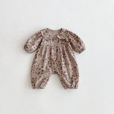 Korean Autumn Floral Romper: Stylish Newborn Cotton Crawling Suit with Peter Pan Collar