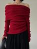 2026 Herbst Winter Schulterfrei Damen Pullover Elegant Vintage Gestrickt Einfarbig Pullover Hohe Elastizität Oberteil Weich Schick Pullover Damen