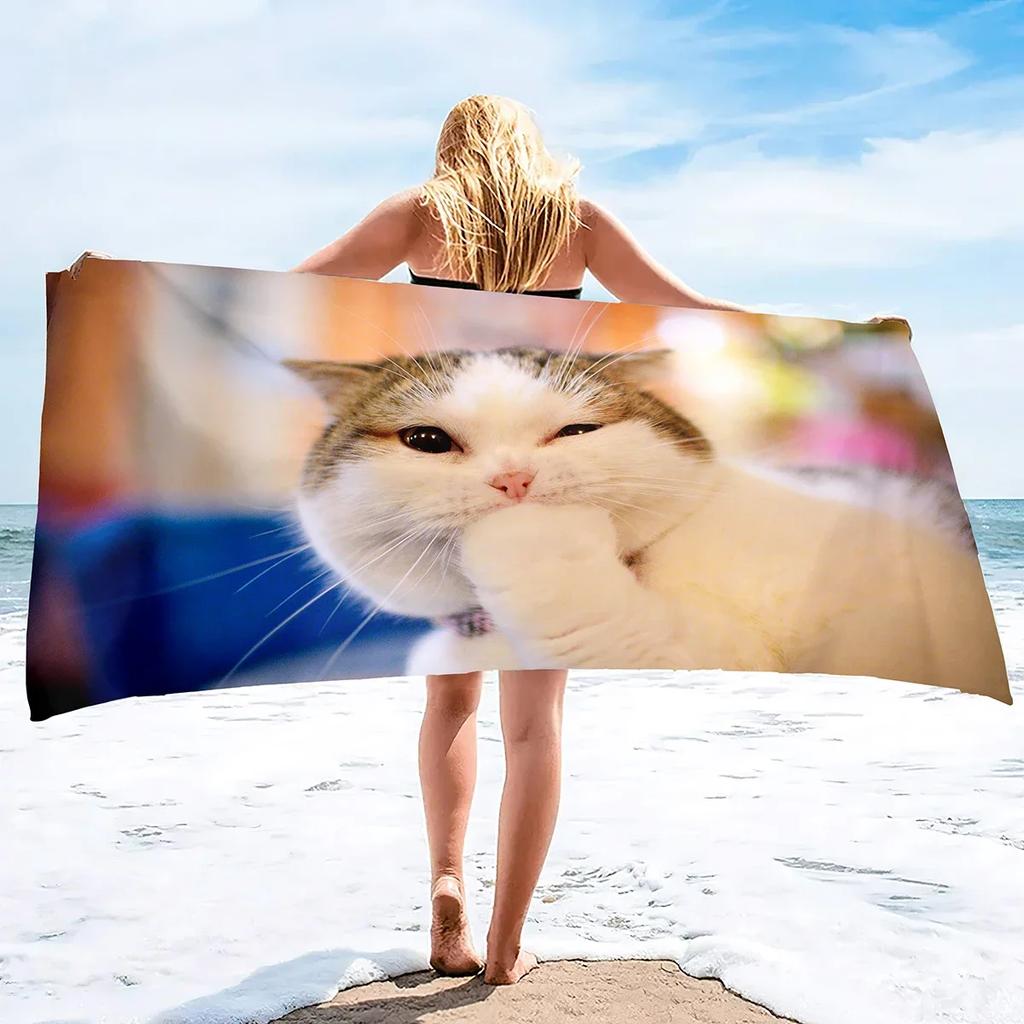 Cat Print Microfiber Lightweight Beach Towel, Soft Beach Blanket Fast Dry Super Absorbent Beach Towels for Adults and Kids