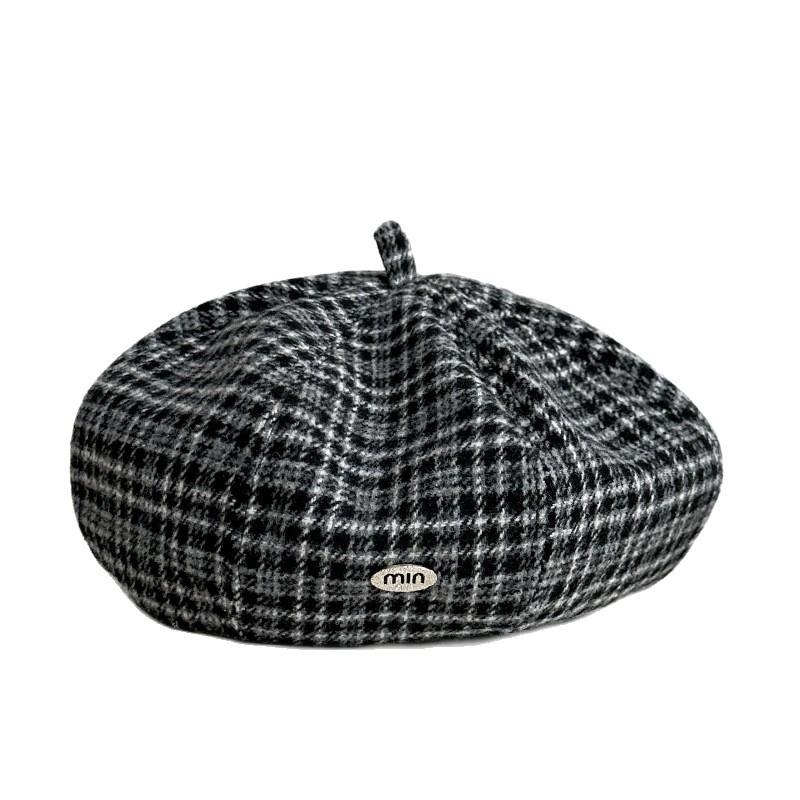 Retro Plaid Beret Women's Autumn and Winter Literary British Painter Hat Big Head Circumference Showing Face Small Versatile Pumpkin Hat