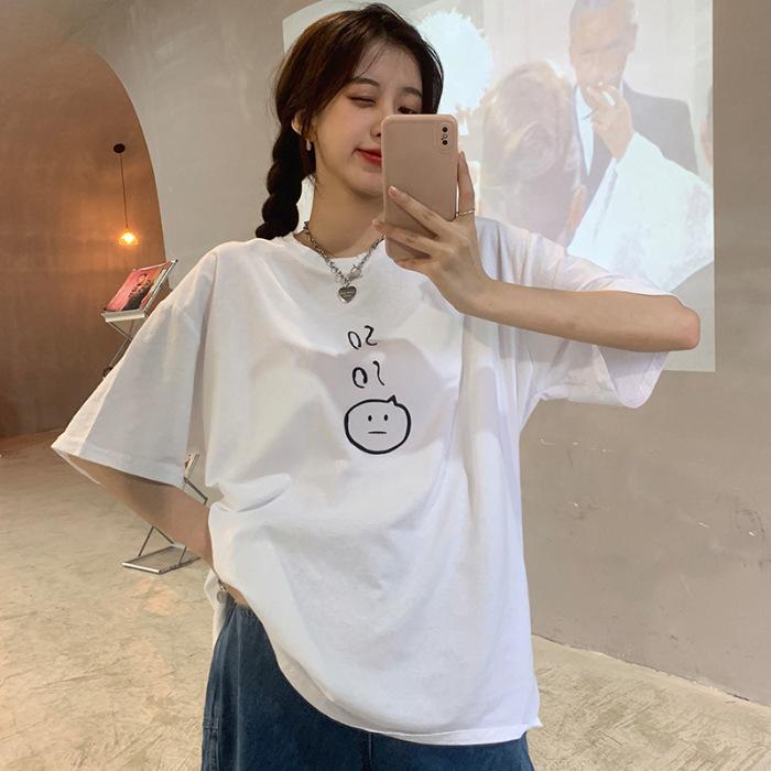 

Женская футболка из чистого хлопка в американском ретро-стиле, весенне-летняя, свободная и универсальная, повседневная, с круглым вырезом, топ-футболка, модный бренд S