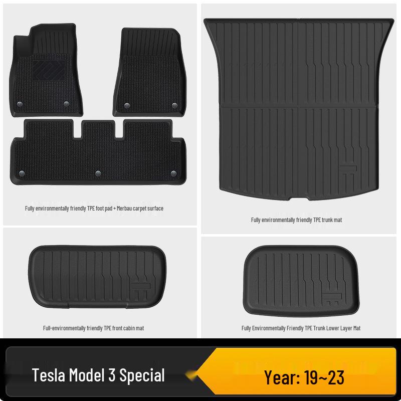 Tesla Model 3/Y Floor Mats & Trunk Mats: New Eco-friendly 3D All-Weather TPE Design