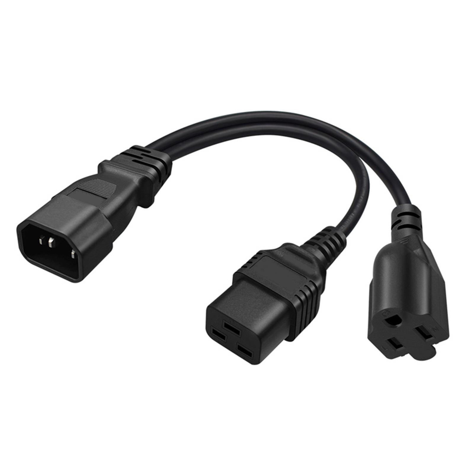 

1 to 2 Power Adapter Cable Line IEC320 C14 to Nema 5-15R+IEC320 C19 Connectors Cord Wire 32cm Length