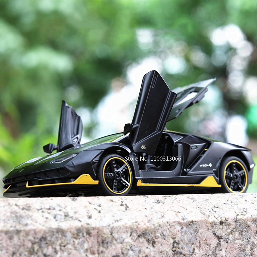 1:32 Lambor Lp770-4 Toys Model Sports Cars Light Music Rubber Tires Vehicle Wheel Pull Back Miniature Car Child Decoration Gifts
