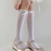 Girls' Ballet Lace Bow Frilly Calf Socks - Mesh Hollow Out, Ruffled Edge, Mary Jane Style