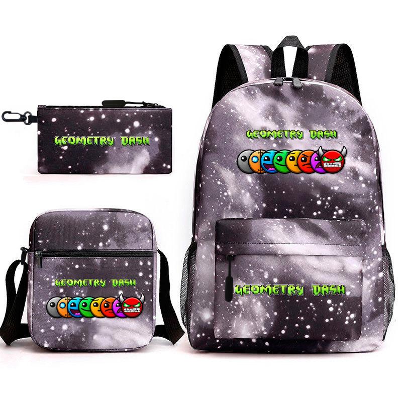 Geometric sprint trend starry sky schoolbag three-piece geometry dash heat transfer personalized backpack leisure bag