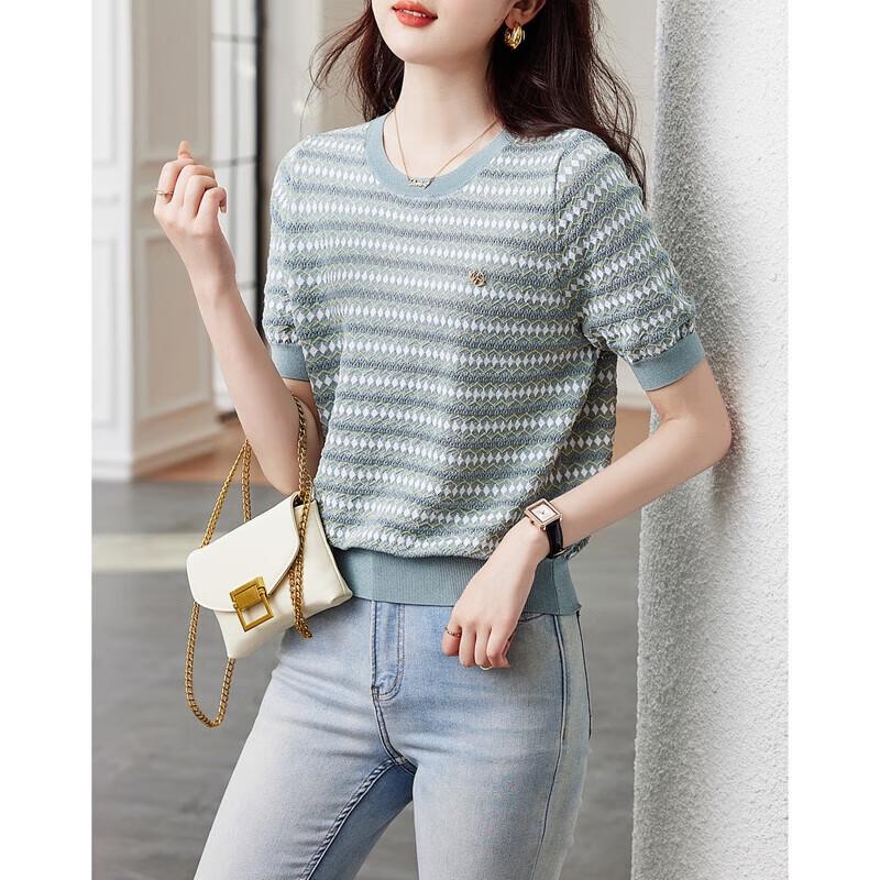 Demanar Women's Striped Short-Sleeve Knit Top