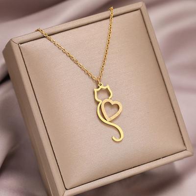 Naszyjniki ze stali nierdzewnej Produkty trendy Wisiorek Serce Kot Słodki Choker Modny Cienki Łańcuszek Wisiorek z Charmsami Dla Kobiet Cyrkonia