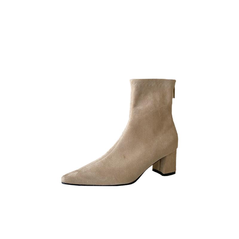 2025 autumn new pointed thick heel high heel temperament thin French fashion sexy beauty female Internet celebrity short boots