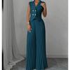 Women's Sleeveless Double Breasted Blazer Vest Two Piece Set High Waist Pleated Wide Leg Pant Elegant Casual Outfit