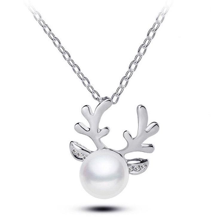 European & American Holiday Antler Earrings with Diamond & Pearl Inlay