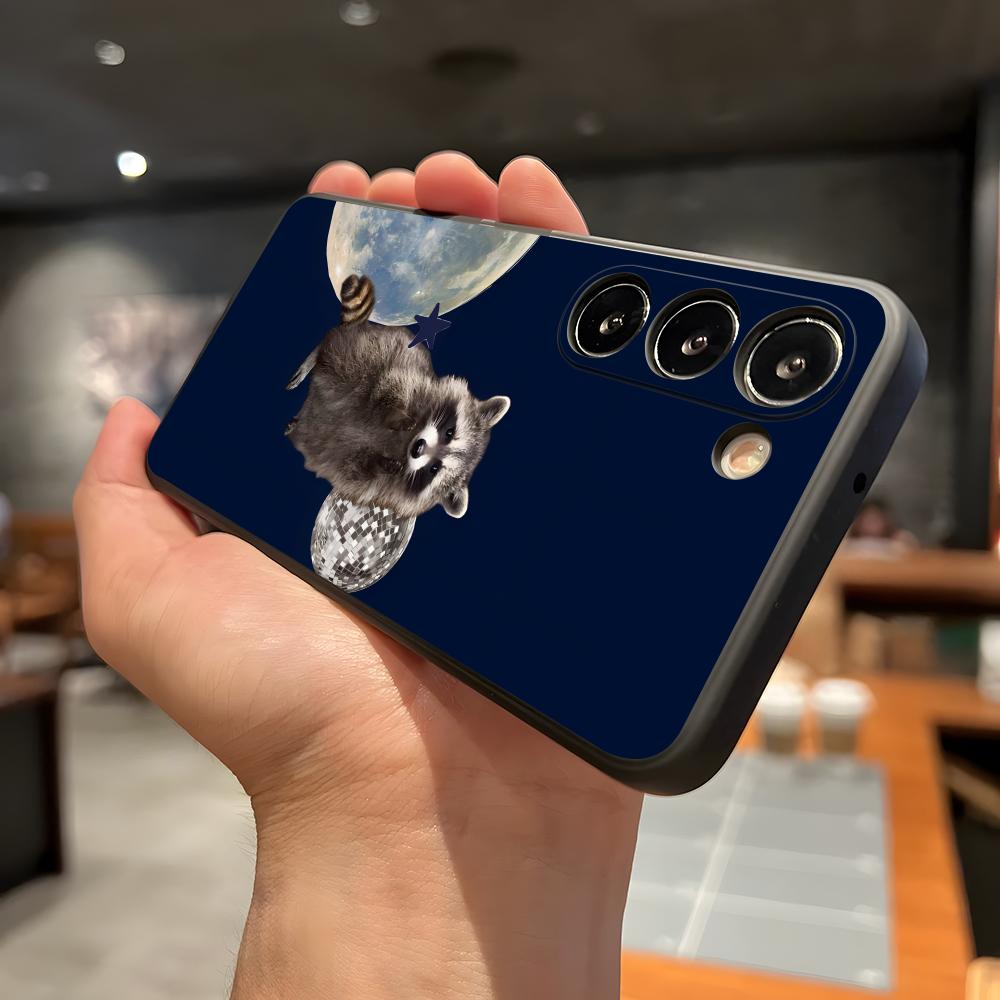 Cute Raccoon Phone Case For Samsung A56 A36 A26 A16 A15 A25 A35 A55 A14 A34 A24 A54 Black Soft Shell