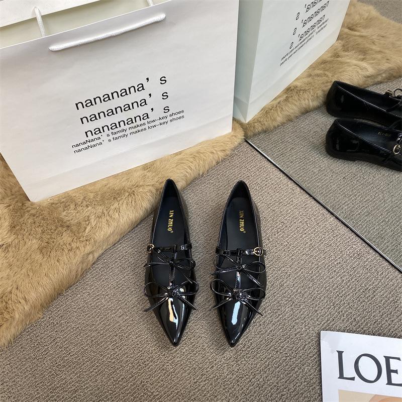 

XINZHOU French temperament pointed bow single shoes women s 2025 new spring red flat Mary Jane shoes 39