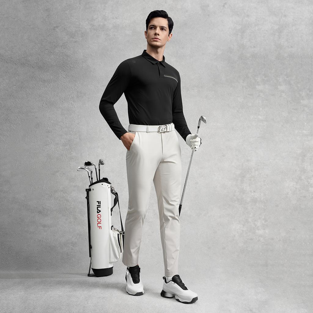 FILA Golf Series Fashion Casual Sports Versatile Elastic Comfortable Warm Knitted Long Sleeve Polo Shirt Men tops A11M545220FBK