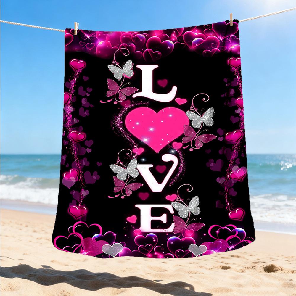 1ks Deky s potiskem srdíček a motýlů, venkovní flanelová, měkká, pro všechna roční období, polyesterová přehoz, ideální na pikniky a cestování, piknikové příslušenství