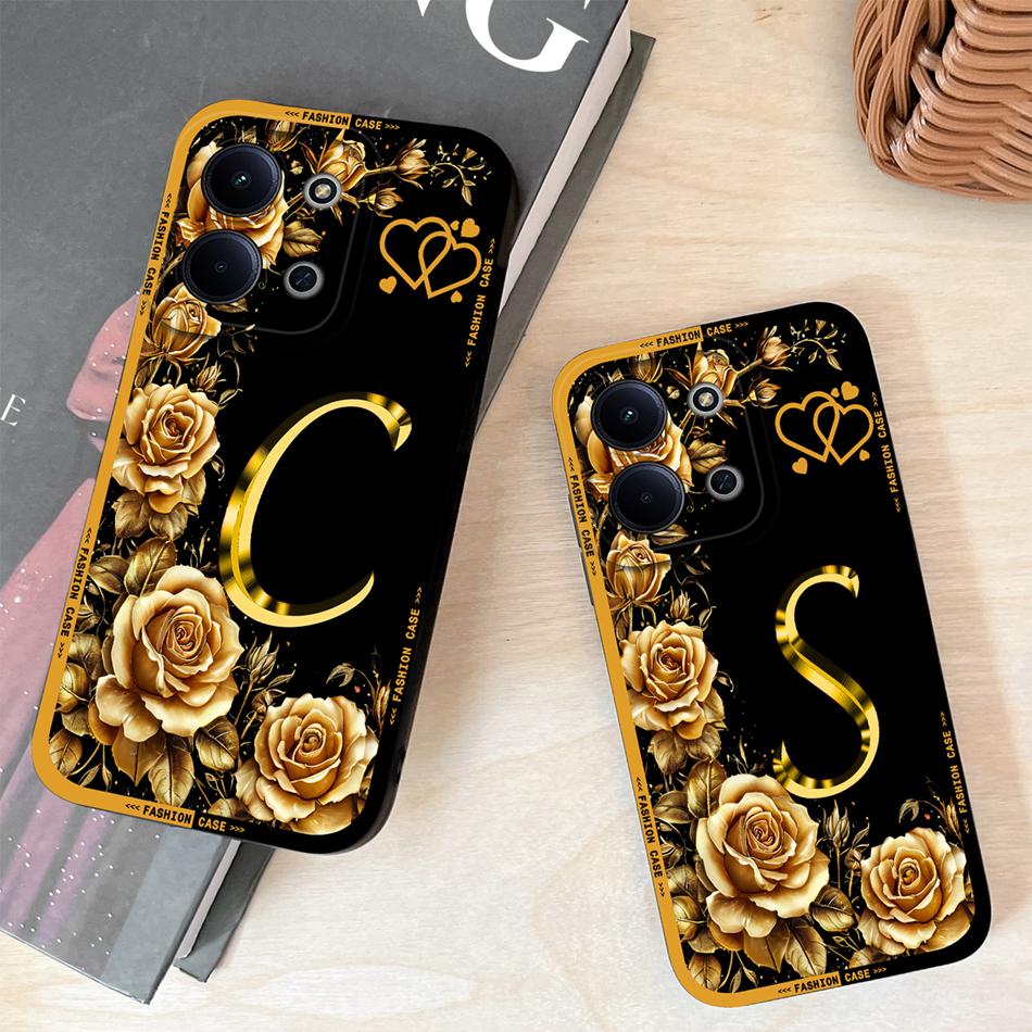 Per Cover Telefono Redmi 15C 4G 5G Fiori Nome Lettere Morbida Silicone Liquido Custodia a Protezione Totale Per Redmi 15 C Alloggiamento Antiurto
