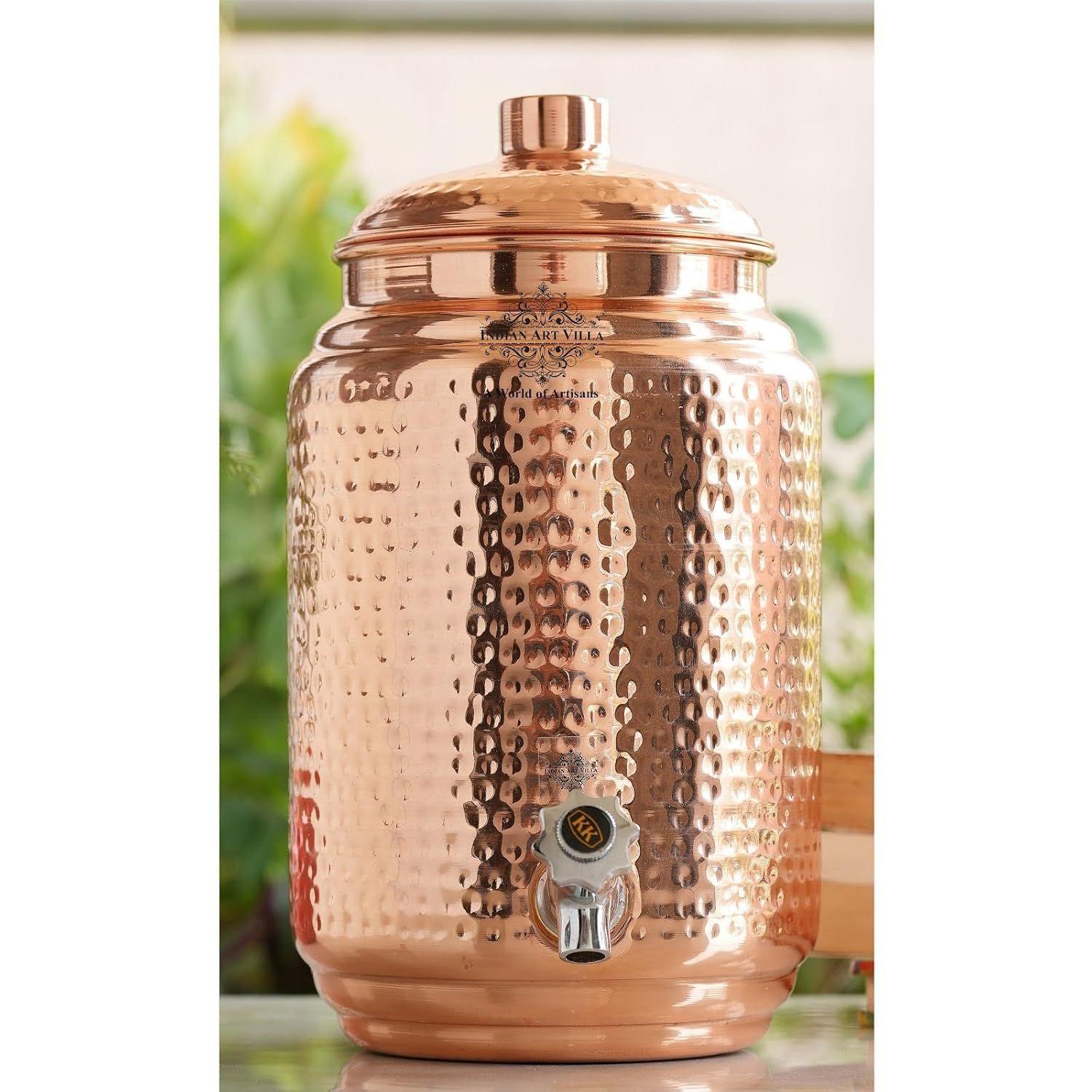 

Кувшин для воды из чистой меди кованого дизайна – 4,7 литра, медный диспенсер без швов, элегантная посуда для питья и сервировки для дома, офиса и в подарок