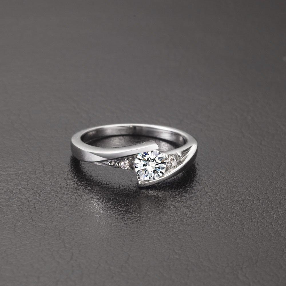 [THREE MAN] Pure Silver Wedding Ring, Women's Engagement Ring, 0.5CT Simulated Diamond, Platinum Jewelry, Beautiful Case Gift for Girls, Stamped PT950