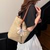 Bohemian Style Rainbow Woven Handbag with Flower Pendant Summer Bucket Bag  Shopping