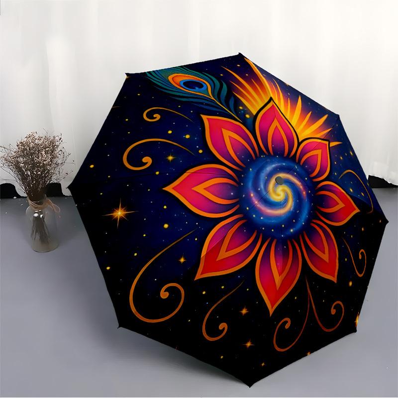 1pc Cosmic Lotus Mandala Automatic Umbrella - Automatic Opening And Closing, Sturdy Iron Frame, Portable Folding Design Yy251018160