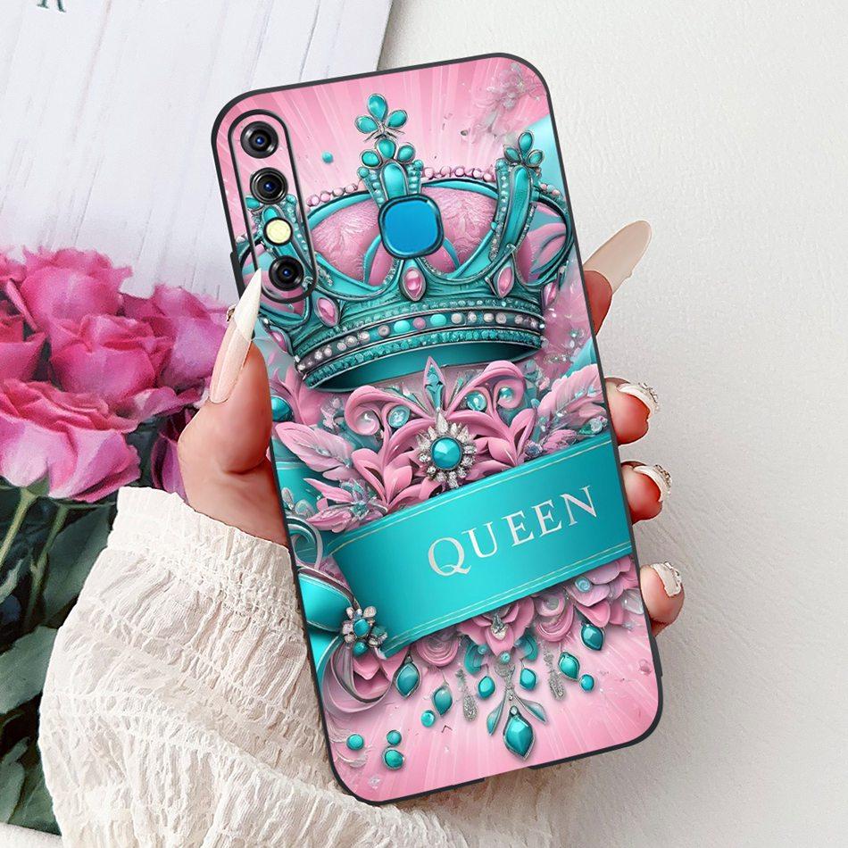 For Infinix Hot 8 Phone Case Hot 8 Lite Hot8 X650 X650C X650B X650D Elegant Floral Cat Pattern Black Silicone Soft TPU Cases