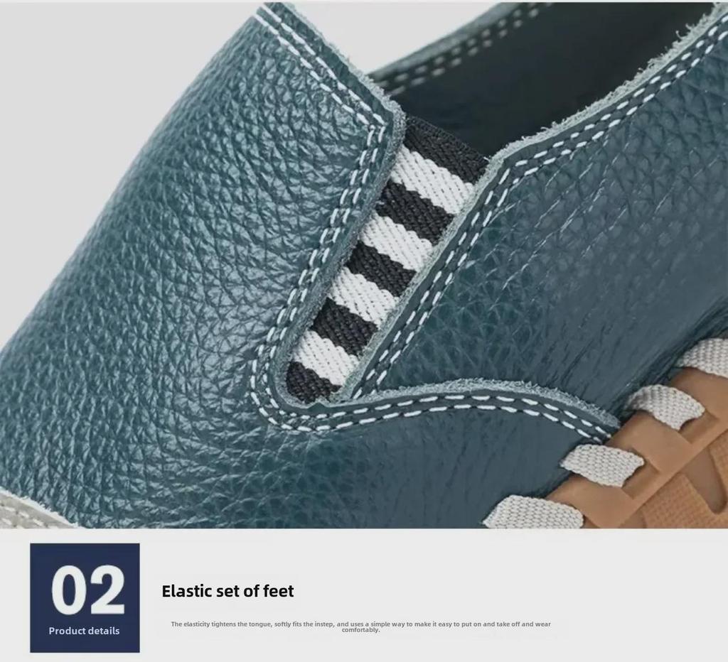 Men's Genuine Leather Slip-On Loafers: Soft-Soled, Non-Slip Driving Shoes for Spring & Autumn.
