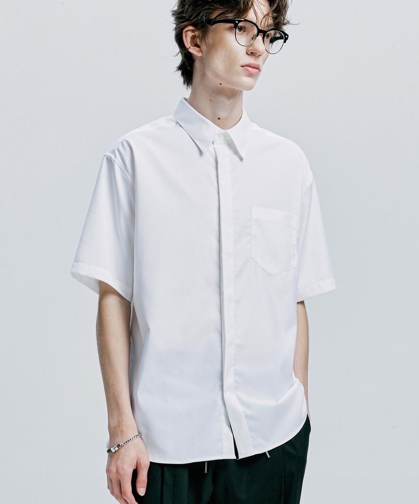 SSY [Slim Tie Set] Fine Twill Tip Half Shirt White