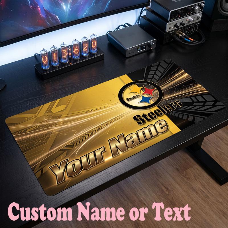 Pittsburgh Steelers Customized Name Text Mouse Pad, Large Desk Mouse Mat Personalized Home Office Present