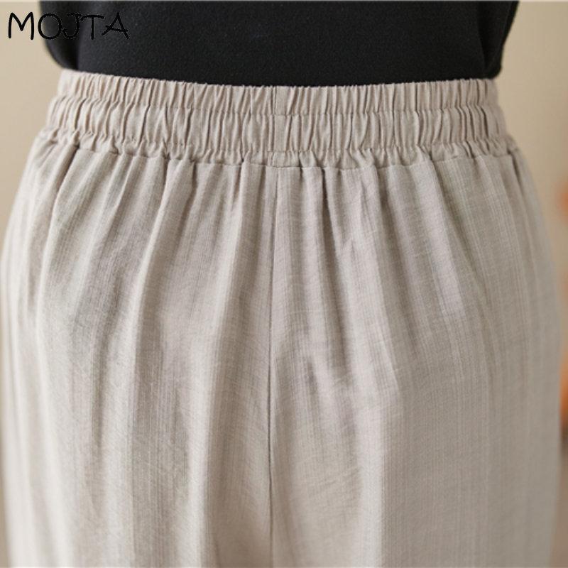 MOJTA Cotton Women's Spring Summer Korean Version Mopping Casual Trousers Straight Drawstring Wide Leg Pants