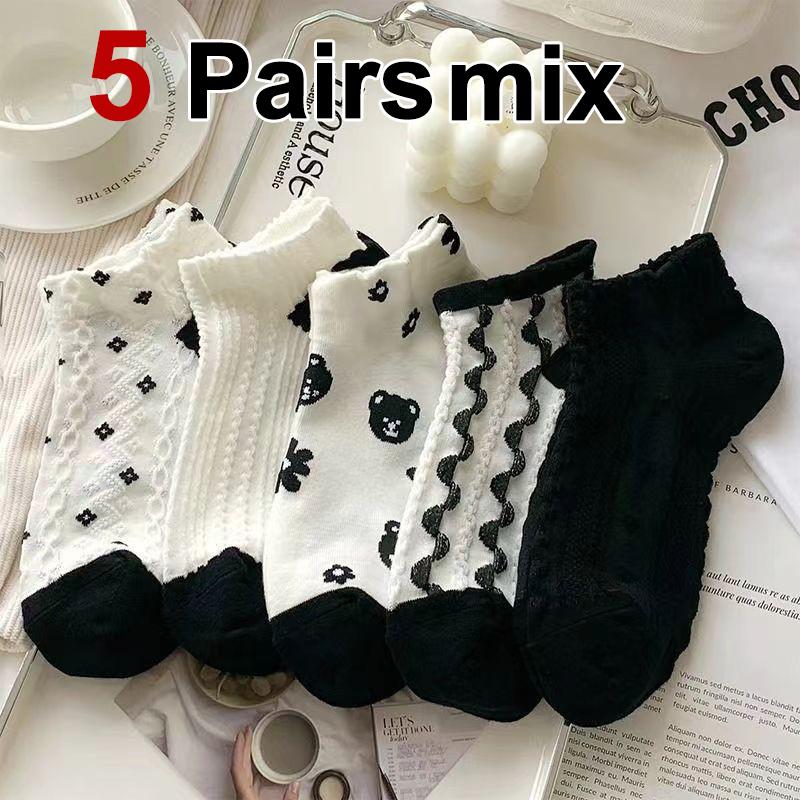 

5/10/20 пар женских коротких носков с мультяшным цветочным принтом, милые, мягкие, удобные, впитывающие пот, дышащие, повседневные носки One Size