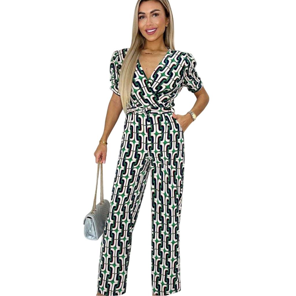 AX Paris Damen Geometrisches Muster Jumpsuit mit Gürtel