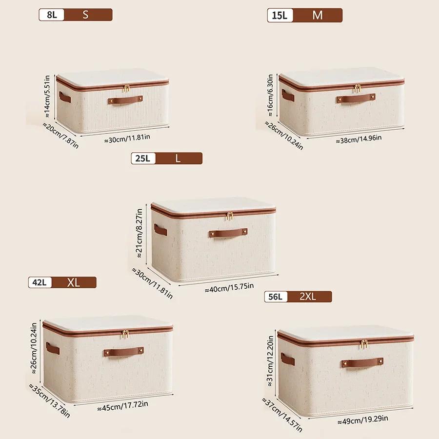 Linen Zipper Storage Boxes, Non-Woven Fabric Clothing Organizer Bins for Home Bedroom Closet Organization,Include Good Helpers