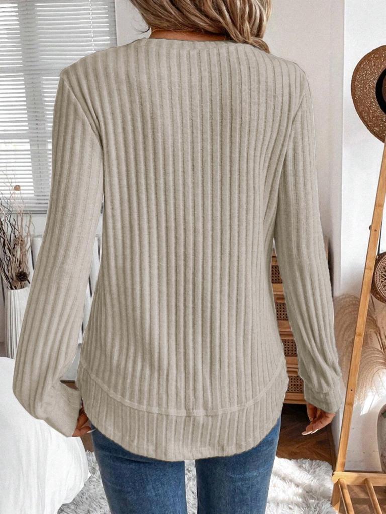 2025 Autumn Women's Long Sleeve Knit Pullover - Solid Color, European American Style, Versatile Round Neck
