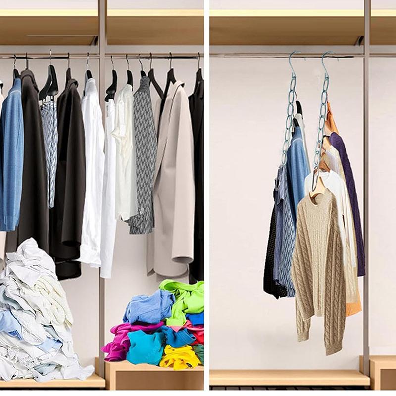 1/5Pcs Stainless Steel Clothes Hanger Organizer Space-Saving Foldable Wardrobe Rack For Efficient Clothing Storage