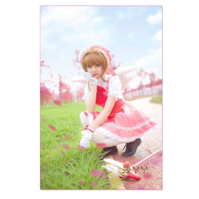 Man Yaya Cosplay Costume Cardcaptor Sakura Sakura Kinomoto Red and White Sakura Battle Suit