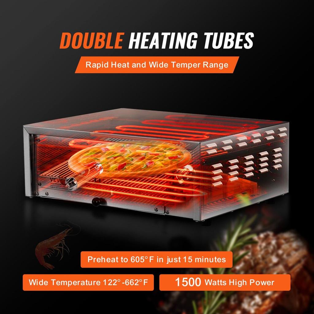 Electric Pizza Oven 12-inch 1500W 122-662℉ Temp Range Removable Crumb Tray